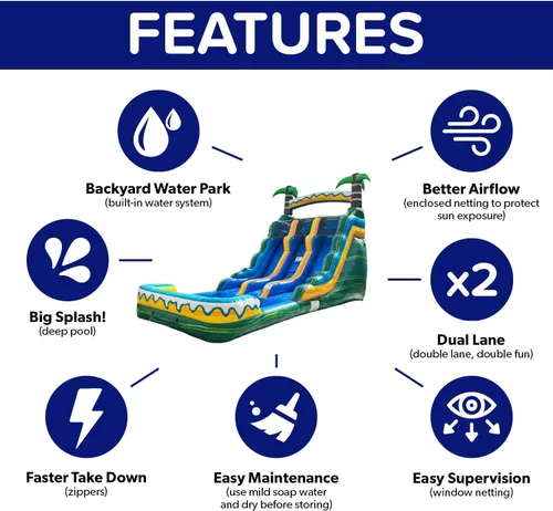 Miniatura 3 de HeroKiddo Tobogán acuático inflable de brisa tropical de 15 pies con piscina y soplador adjuntos, vinilo 100% PVC de 23 pies de largo, resistencia