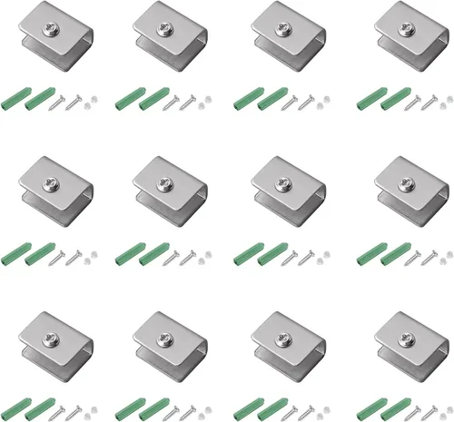 Miniatura 25 de MroMax 12PCS 1.1" x 0.87" x 0.47" (LxWxH) Soporte de estante de vidrio semicírculo ajustable acero inoxidable puerta gabinete clip plateado