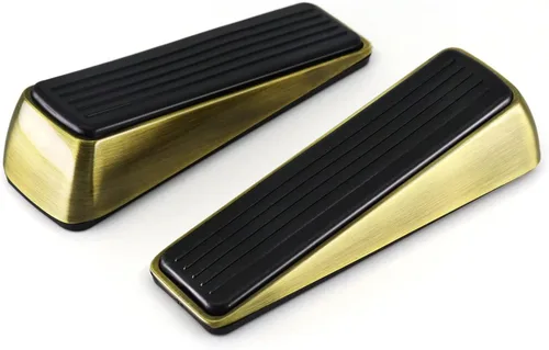 Paquete de 2 topes de puerta resistentes para la parte inferior de la puerta, aleación de zinc sólida y goma antideslizantes para alfombras, Negro