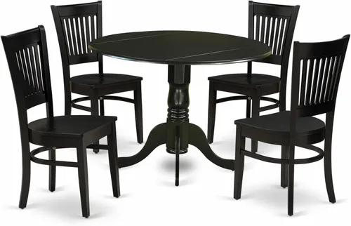 Miniatura 9 de East West Furniture DLVA3-BLK-W, juego de dinette de 3 piezas para espacios pequeños que incluye una mesa de comedor redonda con hojas abatibles y 2