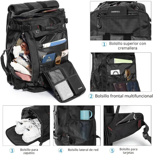 Miniatura 6 de YOUMIAN Mochila de gran capacidad para viajes, senderismo, deportes, bolsa de lona convertible duradera para portátil y avión