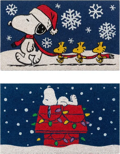 Gertmenian Alfombra de puerta de maní y Snoopy de fibra de coco - Alfombra de bienvenida de 2x3 (paquete de 2), ideal para áreas de alto tráfico en