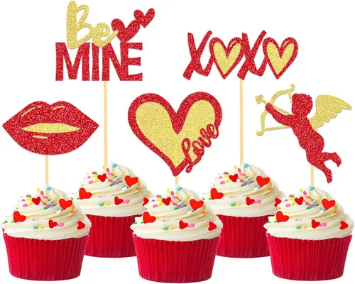 Miniatura 12 de 24 adornos para cupcakes para el día de San Valentín, 1er cumpleaños, temática de dulce amor, decoración de pastel para el día de San Valentín, 1er