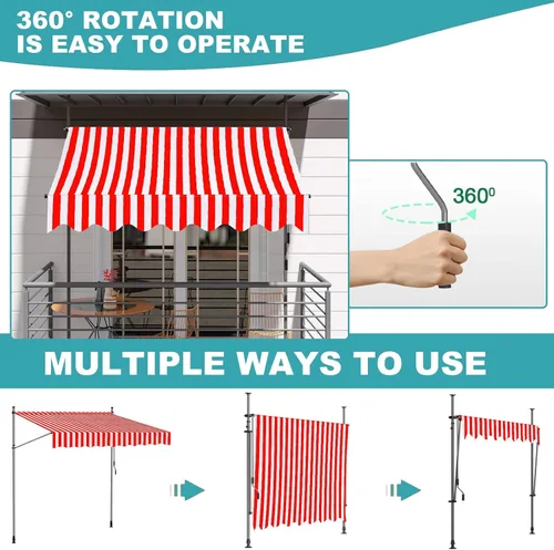 Miniatura 3 de Refugio para parasol sin perforaciones, toldo retráctil con manivela, toldo para patio, toldo impermeable para puerta, exterior para ventana