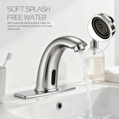 Miniatura 3 de Grifo de lavabo de baño sin contacto, sensor de movimiento automático, manos libres, con placa de cubierta de orificio y válvula de agua de mezcla