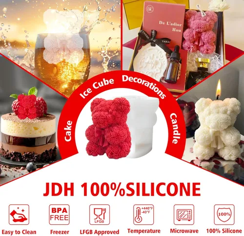 Miniatura 4 de Molde de silicona para velas de oso de rosas con moño, molde de silicona 3D para jabones hechos a mano, manualidades de resina epoxi, regalos