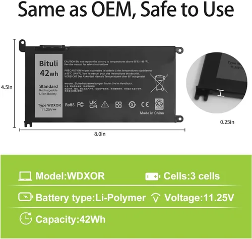 Miniatura 2 de WDX0R - Batería de repuesto para laptop Dell Inspiron 13 15 5000 7000 Series 7579 5570 7378 5567 7573 5379 5378 Latitude 3490 3590 3340 3400 3390