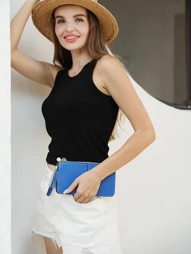 Miniatura 2 de Befen - Bolso clutch de mano de cuero con correa para teléfono celular, organizador de tarjetas