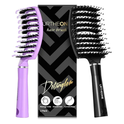URTHEONE Cepillo para el cabello, cepillo desenredante de cerdas de jabalí, cepillo de pelo curvado ventilado para mujeres, hombres, niños, rizado,