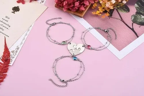 Miniatura 3 de PESOENTH Pulseras de mejor amiga para niñas de 234 a juego, pulseras de rompecabezas de corazón, amistad, mejor amiga, cumpleaños, regalos