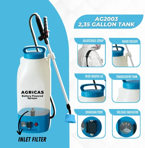 Miniatura 4 de Pulverizador de mochila a batería de 2.35 galones, pulverizador multifuncional para césped y jardín con boquillas ajustables, varita telescópica