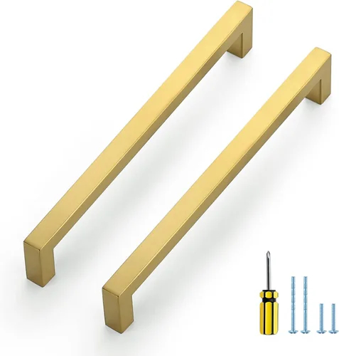 Miniatura 13 de Ravinte Paquete de 5 tiradores dorados de latón brusehed de 3 pulgadas para gabinetes de cocina, herrajes de cocina cuadrados dorados para gabinete