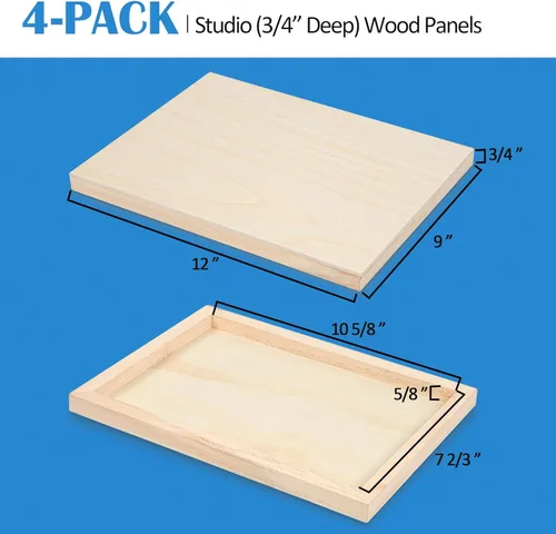 Miniatura 3 de Falling in Art Kit de paneles de lienzo de madera de abedul sin terminar, paquete de 4 tablas de cuna de estudio de 9 x 12 pulgadas de profundidad