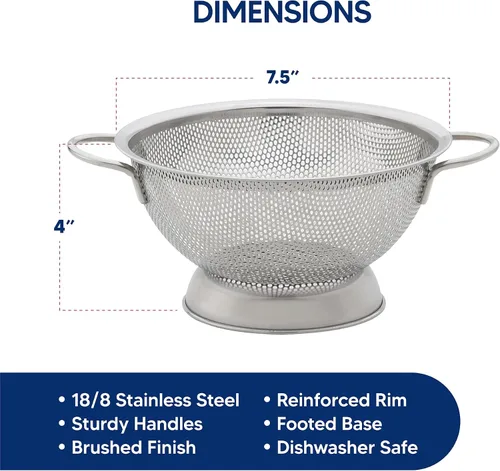Miniatura 5 de HIC Kitchen Colador perforado con asas, acero inoxidable 18/8, 7.5 pulgadas