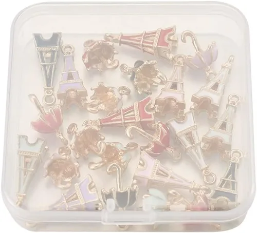 Miniatura 6 de KISSITTY 24 unidades/caja 3D paraguas y torre esmaltados encantos 12 estilos de aleación de oro claro colgantes 0.748x0.433 in y 0.787x0.394 in