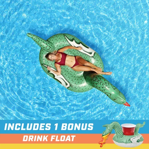 Miniatura 2 de GoFloats Flotadores inflables gigantes para piscina, elige unicornio, dragón, flamenco, cisne o toro, incluye flotador de bebida
