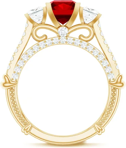 Miniatura 7 de Anillo de compromiso de 3 piedras de moissanita de rubí cultivado en laboratorio, calidad AAA, anillo para el futuro del pasado presente, listo