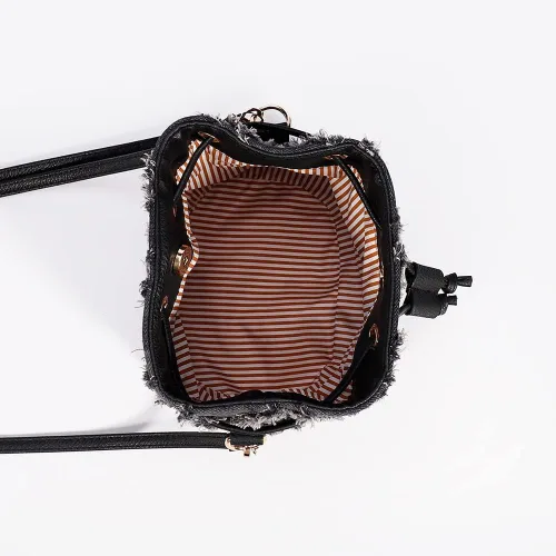 Miniatura 5 de Bolsas de cubo para mujer, mini bolso cruzado de mezclilla, con flecos, bolso de hombro con cordón
