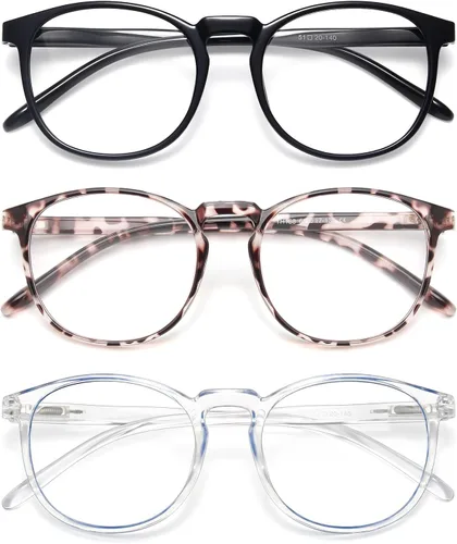 Miniatura 17 de IBOANN - Lentes con filtro de luz azul para mujeres y hombres, paquete de 3 unidades, armazón redonda estilo retro a la moda, lentes falsos vintage