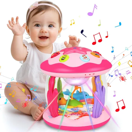 Aboosam Juguetes para bebé niña de 6 a 12 meses: Bebés oceánico giratorio musical iluminado para el tiempo de la barriga Juguetes 0-6 3-6 meses