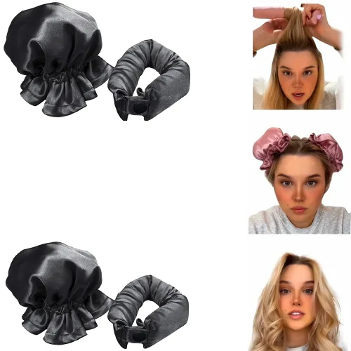 Miniatura 17 de Juego de rizadores de cabello sin calor, rodillos de satén con tapas para rizos nocturnos, kit de rizado para cabello largo, juego de dormir