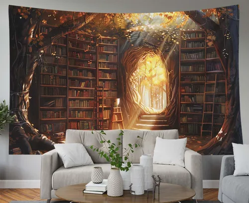 Miniatura 20 de EMMTEEY Tapiz de pared con bosque - Árbol de pino verde y niebla, arte de pared natural, 80x60 pulgadas, tapiz grande de estilo bohemio para sala