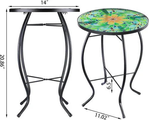 Miniatura 6 de VCUTEKA Mesa Auxiliar para Exteriores Mesa Auxiliar de Mosaico Mesa Auxiliar para Patio Mesa Auxiliar Pequeña con Tapa de Vidrio Mesa de Centro