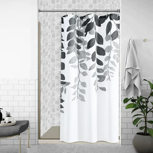 Miniatura 20 de BOODII Cortinas de ducha negras de 36 x 72 pulgadas, cortina de ducha de eucalipto de primavera para baño, cortina de baño con textura de flameado