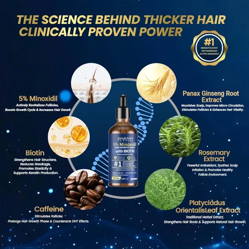 Miniatura 3 de 5% de minoxidil para el crecimiento del cabello con biotina, 3.4 fl oz de suero tópico de solución de minoxidil con romero y cafeína para 5%