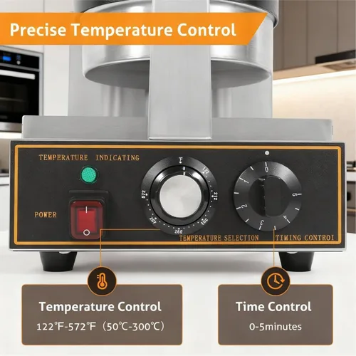 Miniatura 3 de WICHEMI Gofrera belga comercial gruesa, de hierro fundido redondo waflera giratoria, 180° Flip antiadherente Control de tiempo Temperatura ajustable