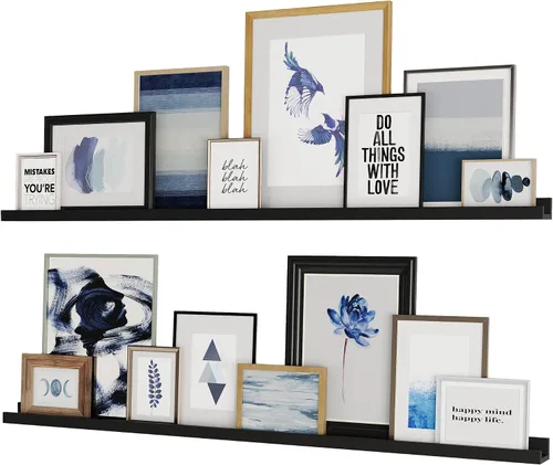 Wallniture Denver - Juego de 2 repisas para fotos de 60 pulgadas para decoración de sala de estar, estantes flotantes largos negros para comedor,