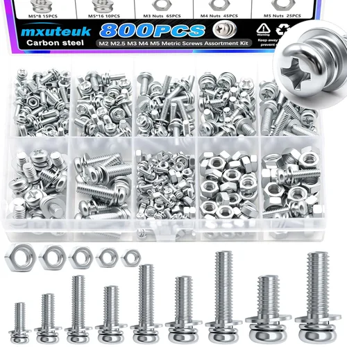 Miniatura 24 de mxuteuk Juego de tornillos M2.5 surtidos, M2.5 x 4/6/8/10/12/16/20/25mm, tornillos de cabeza hexagonal con tuerca hexagonal, kit de tuercas, acero