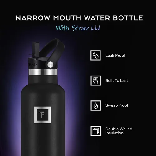 Miniatura 56 de IRON °FLASK Frasco de hidratación para acampar y senderismo con pajilla, botella de agua deportiva de acero inoxidable con aislamiento de boca