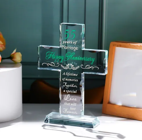 Miniatura 2 de YWHL Regalos de cruz de cristal para aniversario de boda para mujeres y hombres, regalo religioso de aniversario de 55 años para parejas, grabado