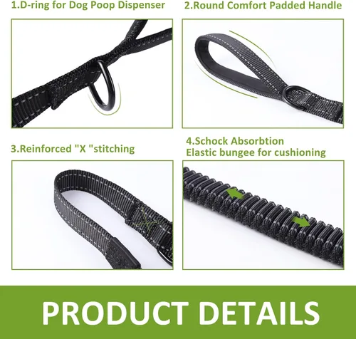 Miniatura 5 de ECO-CLEAN Correa reflectante de entrenamiento para perros de 6 pies, absorción de golpes, correa de perro retráctil fuerte para perros medianos