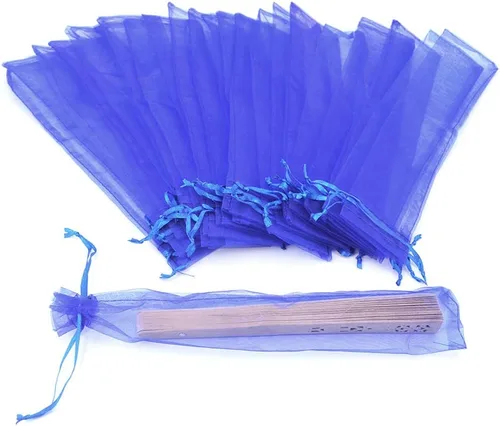 Miniatura 9 de 50 bolsas de organza transparente para abanicos, bolsas de regalo de organza plegables de 2 x 10 pulgadas con cordón, bolsas de seda para recuerdos