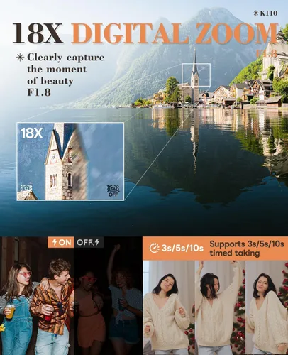 Miniatura 4 de Cámara digital de 5K 64MP para fotografía y vlogging de YouTube, cámara de video de enfoque automático UHD con zoom de 18X con pantalla abatible