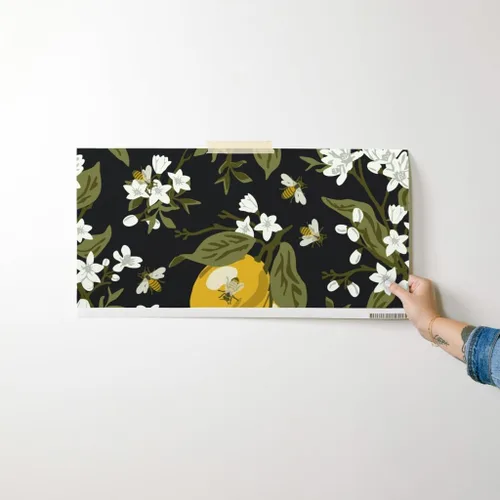 Miniatura 7 de Papel tapiz para despegar y pegar, abejas, limones, negro, grande, moderno, cítrico, tradicional, extraíble, por Spoonflower