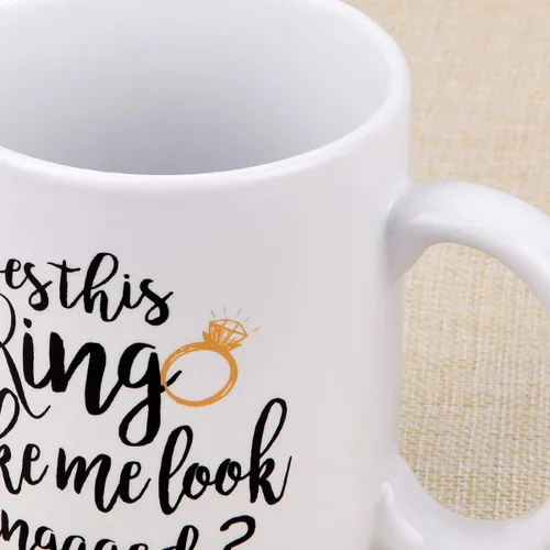 Miniatura 7 de Maustic Divertida taza de café con texto en inglés «Does This Ring Make Me Look Engaged», taza de café divertida para hombres y mujeres, cumpleaños