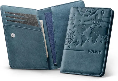 Miniatura 8 de VULKIT Soporte para pasaporte, cierre magnético, bloqueo RFID, cartera de viaje, funda para libro de pasaporte, soporte para tarjeta de embarque
