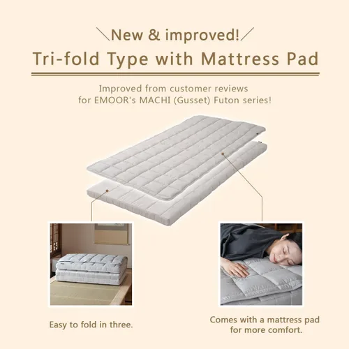 Miniatura 5 de EMOOR Colchón de futón japonés de triple pliegue Machi con protector de colchón S-Twin gris, fuelle plegable, almacenable, lavable, para dormir
