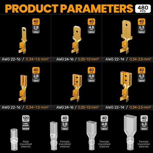 Miniatura 4 de Kit de herramienta de crimpado de conector de terminal abierto SOMELINE, terminales de desconexión macho hembra no aisladas de 2.8/4.8/6.3mm