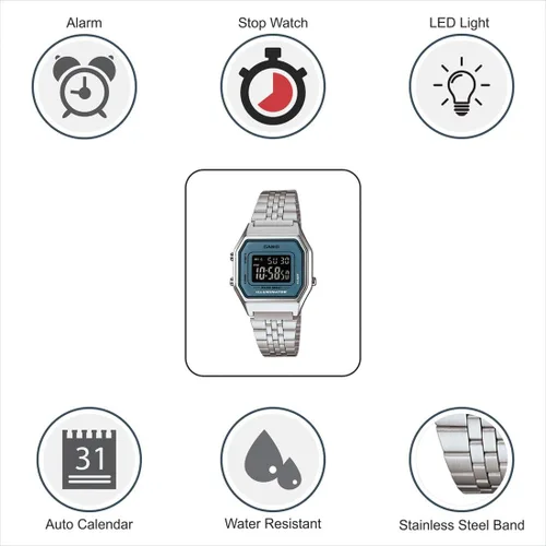 Miniatura 5 de Casio LA680WA-2BDF - Reloj retro digital para mujer color plateado