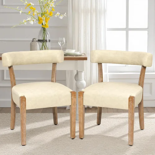 RNKSFX Juego de 2 sillas de comedor modernas de piel sintética tapizadas para cocina y comedor, sillas modernas de madera de mediados de siglo, Beige