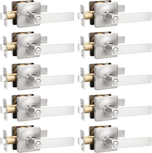 Miniatura 22 de GOBEKOR Paquete de 1 palanca de paso, manijas de puerta rectas de níquel satinado para cerradura de puerta de armario, manija cuadrada de puerta