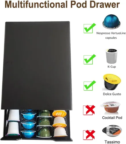 Miniatura 4 de Miuly Cajón de soporte K-Cup, cajón de cápsulas de café para Vertuoline Nespresso Vertuo, Dolce Gusto, K-Cup, soporte para paquete de cápsulas de 24