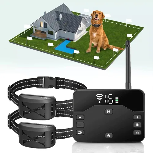 Valla inalámbrica para perros, sistema de contención eléctrica para mascotas al aire libre, collar de entrenamiento impermeable con vibración