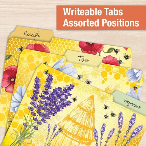 Miniatura 4 de Current Bee Friends - Paquete económico de carpetas de archivos, juego de 24 a granel, 6 bonitos diseños decorativos, pestañas de corte de 1/3