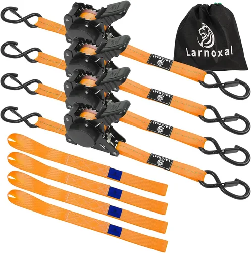 Miniatura 10 de Paquete de 4 correas retráctiles de trinquete, resistencia a la rotura de 1.500 libras, 1 pulgada x 10 pies, correas de amarre retráctiles