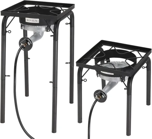 Miniatura 9 de ROVSUN Quemador de propano portátil de 100,000 BTU, estufa de gas individual con altura ajustable y regulador para cocinar en campamento al aire